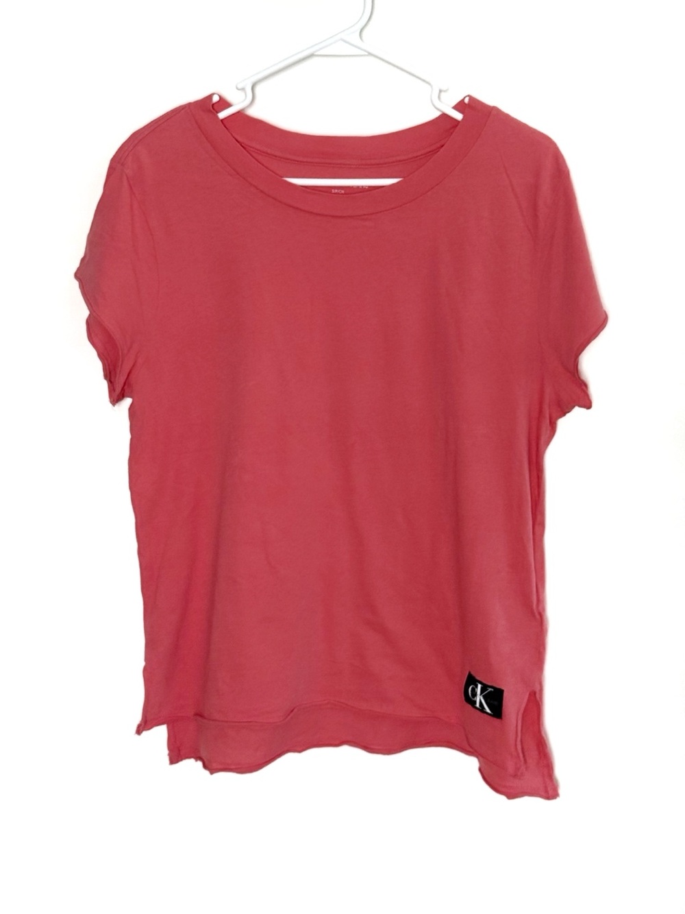 Calvin Klein Coral-Pink Relaxed Crew Neck Basic Tee Small